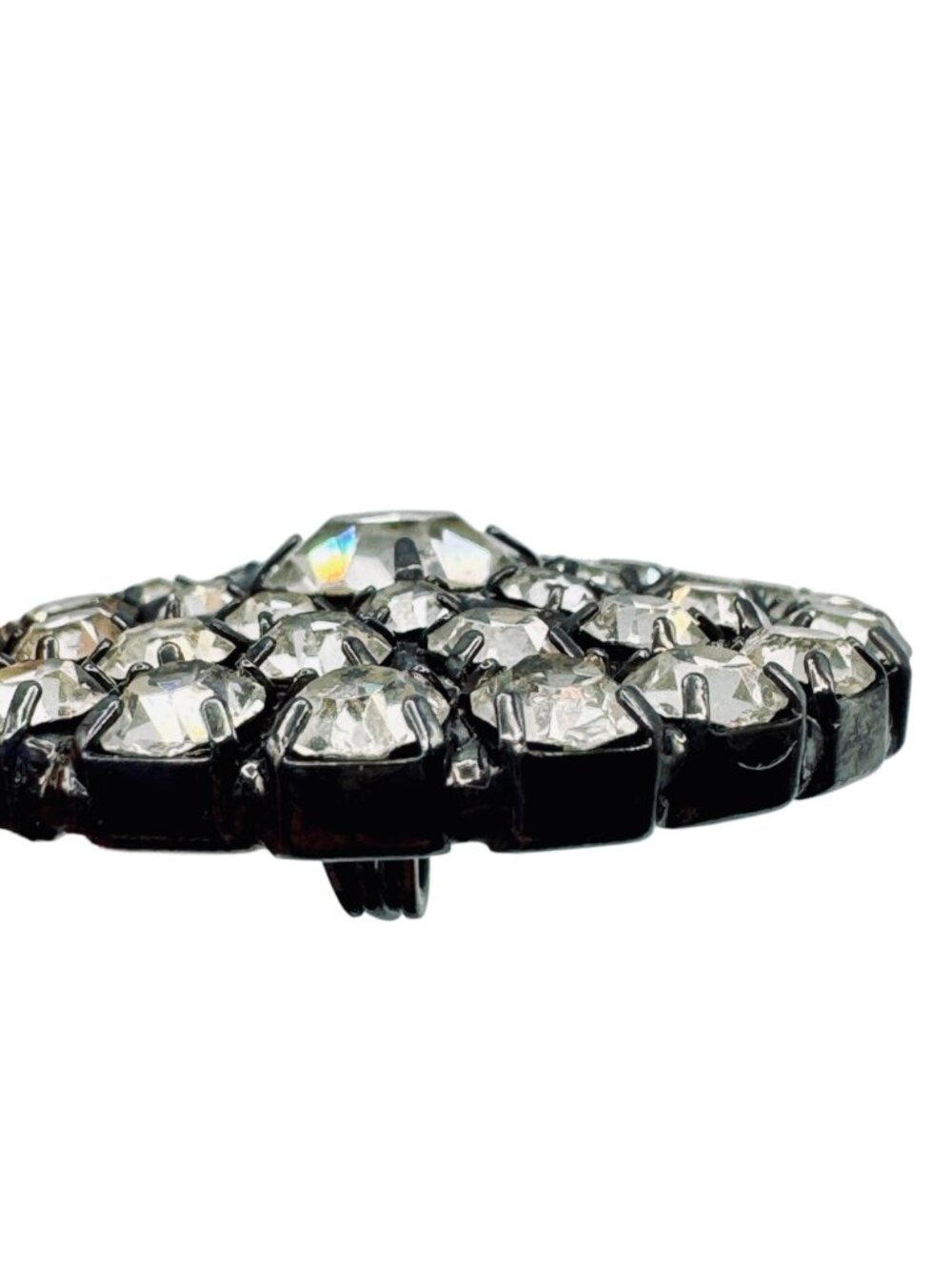 Vintage Rhinestone Brooch Japanned 1940s Dome Cluster Clear Prong Set Retro Glam - Picture 4 of 7
